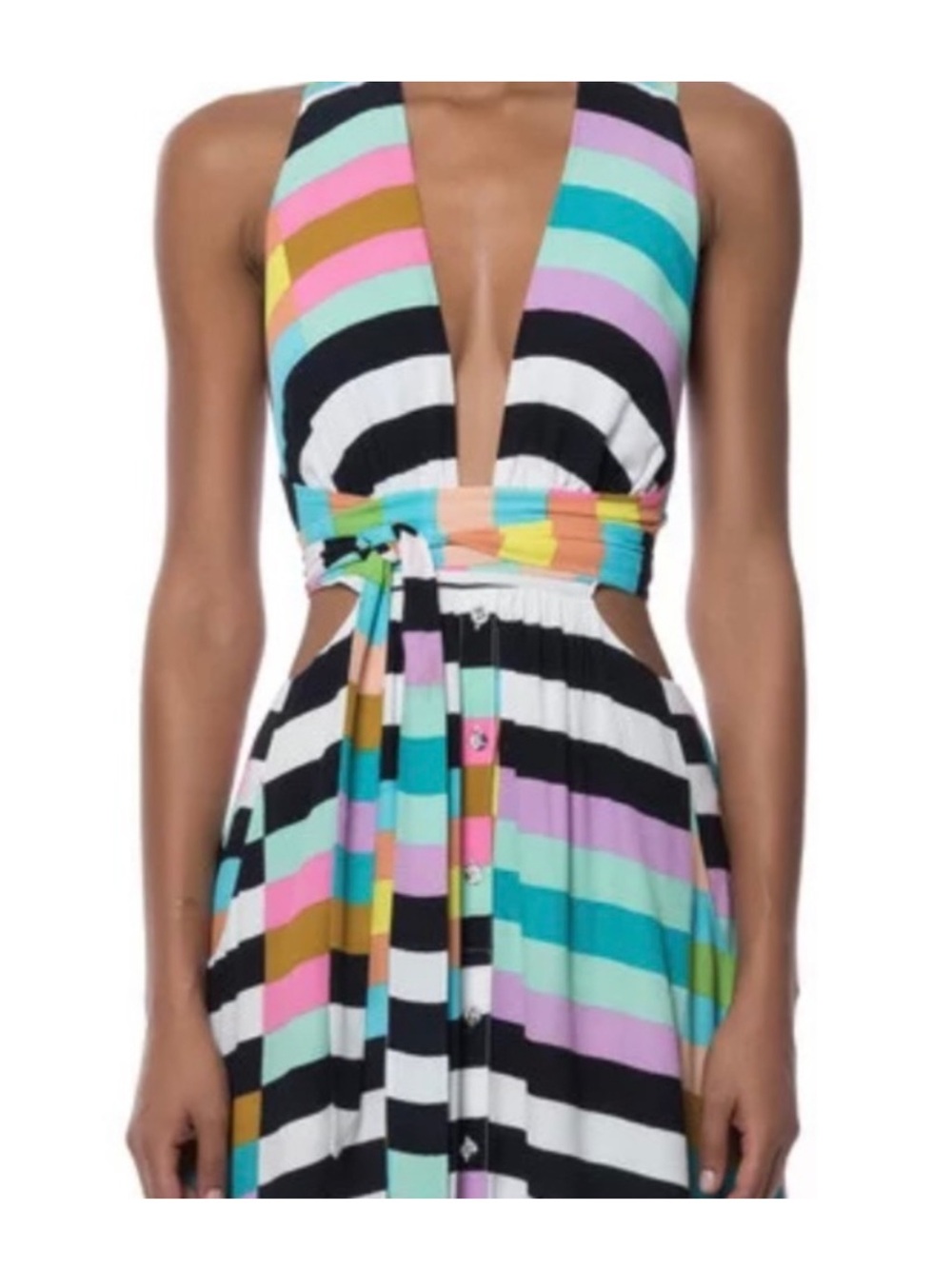 Mara Hoffman Halter Wrap Top Maxi Dress in Flag Stripe Rainbow Size 2 - Picture 2 of 10